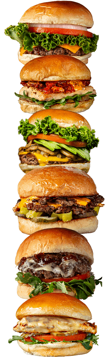 burgers stacked vertically