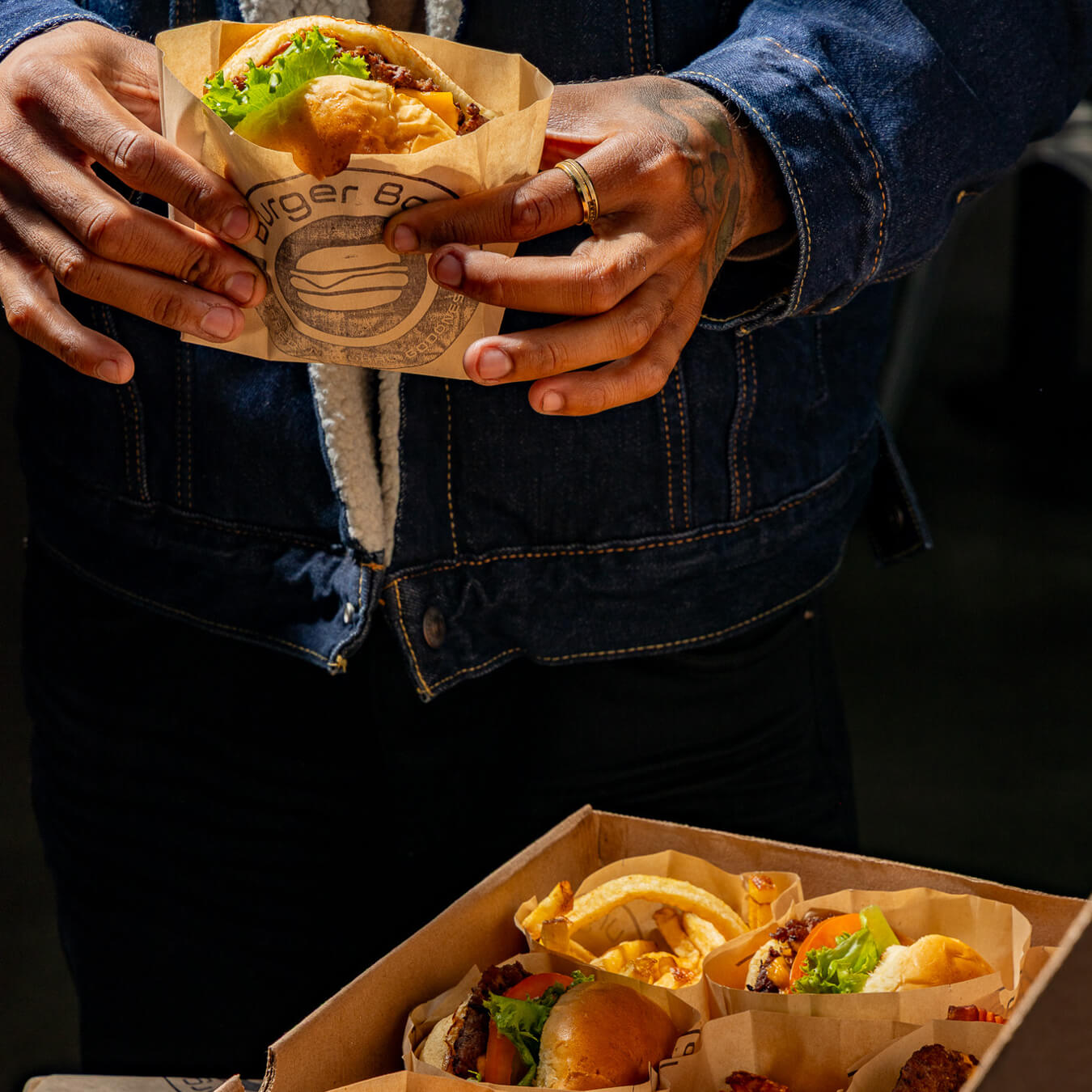 Handheld grass fed burger